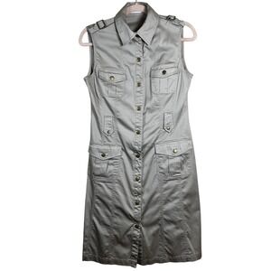 Calvin Klein Khaki Sheath Dress Women's Button Pockets Size 8 Utility Minimalist